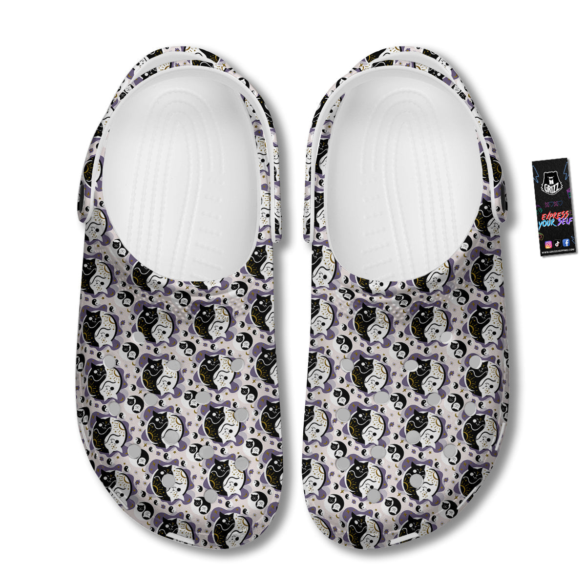 Yin Yang Black And White Cat Sleep Print Pattern Clog-grizzshop
