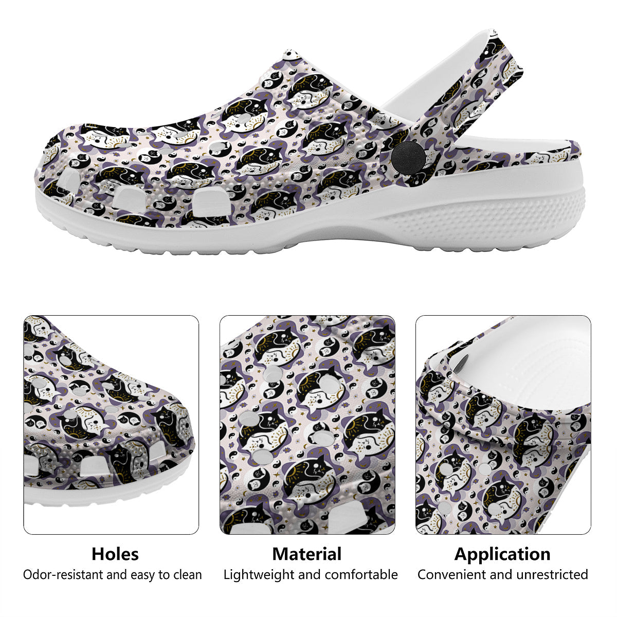 Yin Yang Black And White Cat Sleep Print Pattern Clog-grizzshop