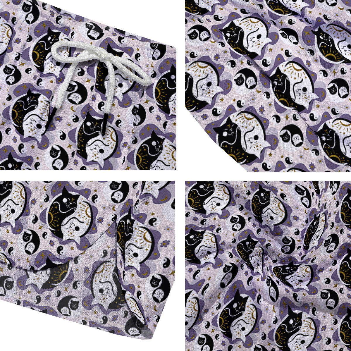 Yin Yang Black And White Cat Sleep Print Pattern Men's Running Shorts-grizzshop