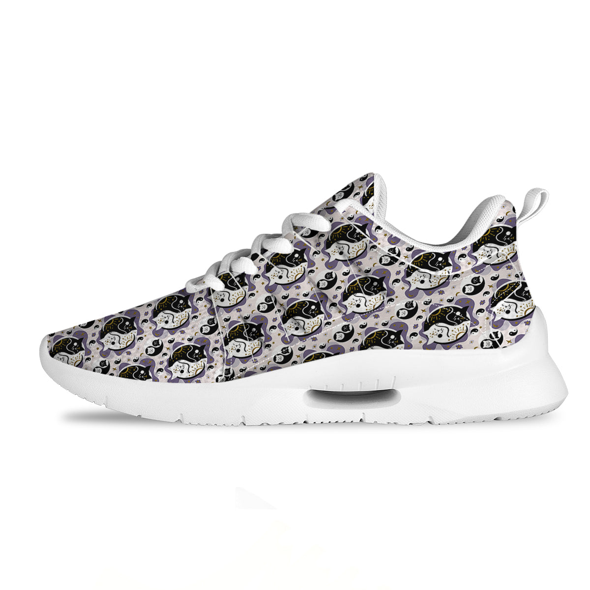 Yin Yang Black And White Cat Sleep Print Pattern Tennis Shoes-grizzshop
