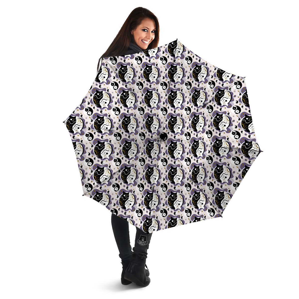Yin Yang Black And White Cat Sleep Print Pattern Umbrella-grizzshop
