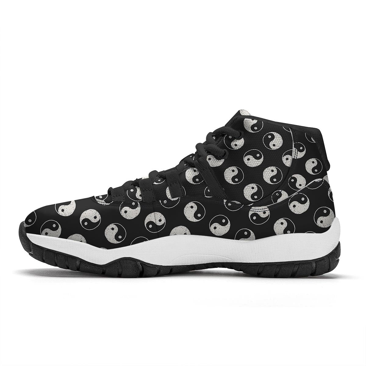 Yin Yang Black Pattern Print Black Bball Shoes-grizzshop