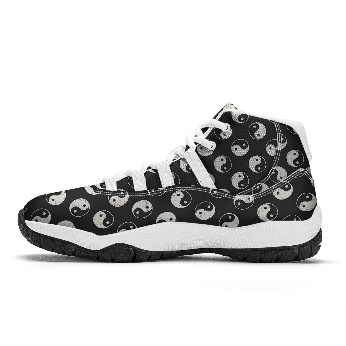 Yin Yang Black Pattern Print White Bball Shoes-grizzshop