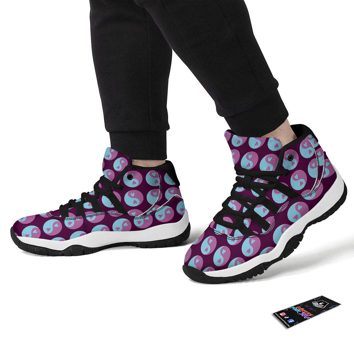 Yin Yang Blue And Purple Print Black Bball Shoes-grizzshop