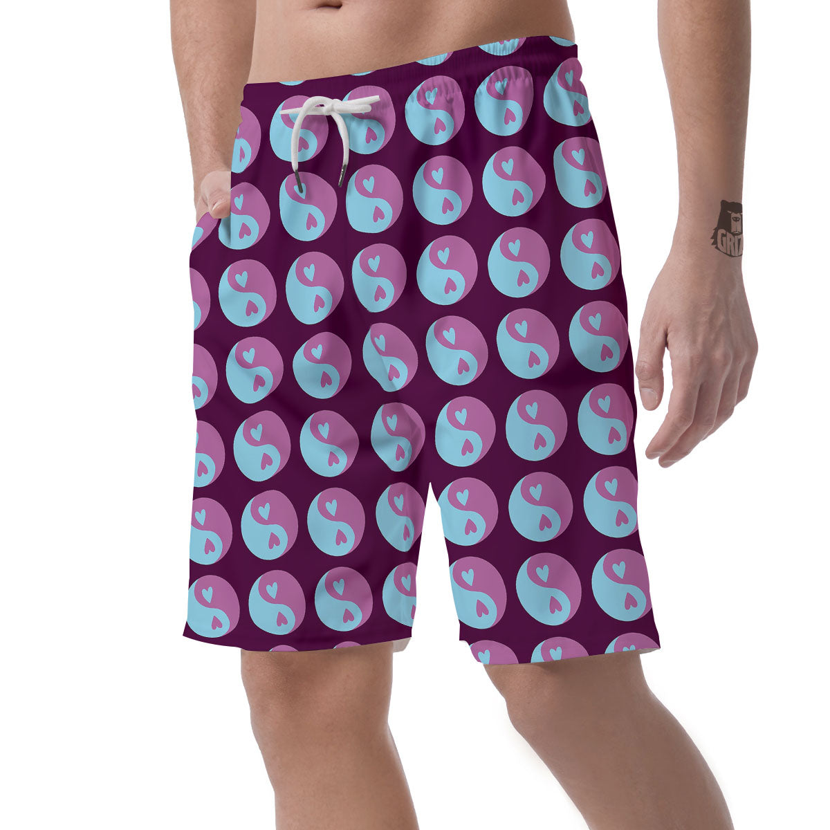 Yin Yang Blue And Purple Print Men's Shorts-grizzshop
