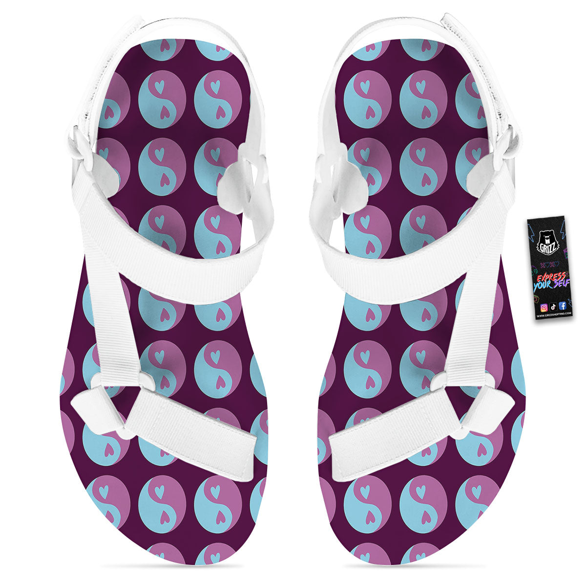 Yin Yang Blue And Purple Print White Open Toe Sandals-grizzshop