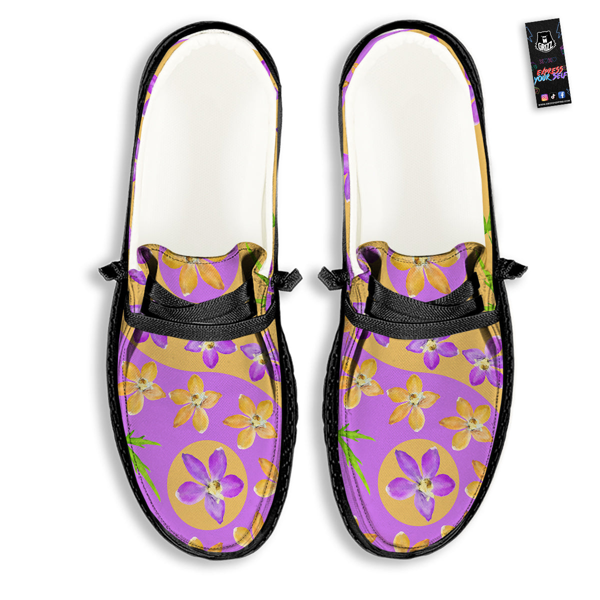 Yin Yang Colorful Flowers Print Black Loafers-grizzshop