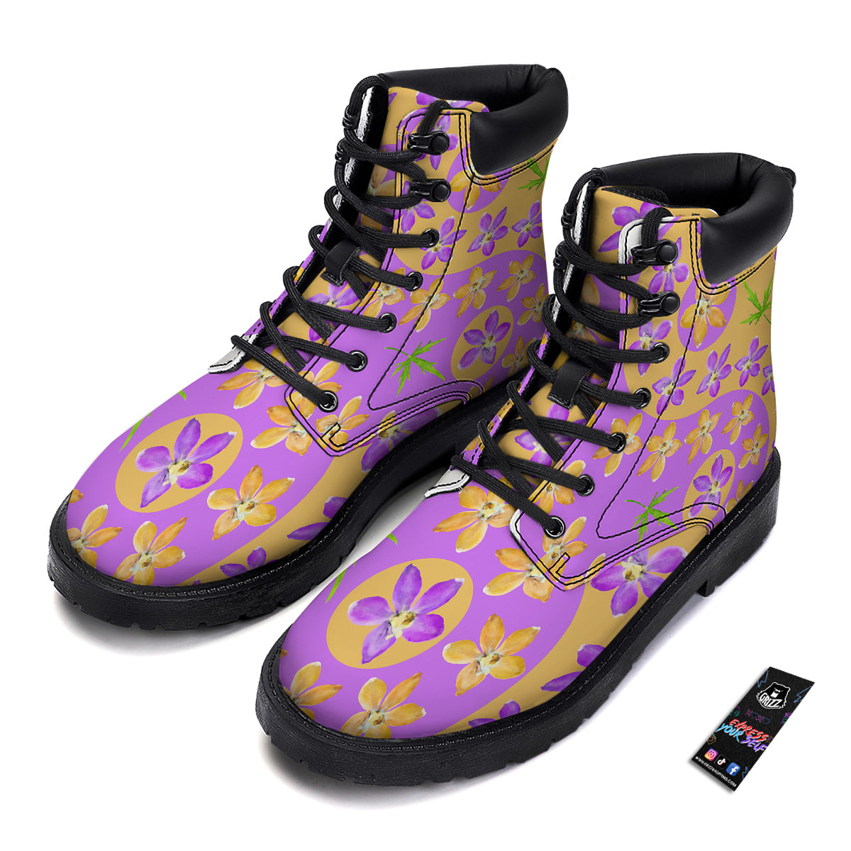 Yin Yang Colorful Flowers Print Boots-grizzshop