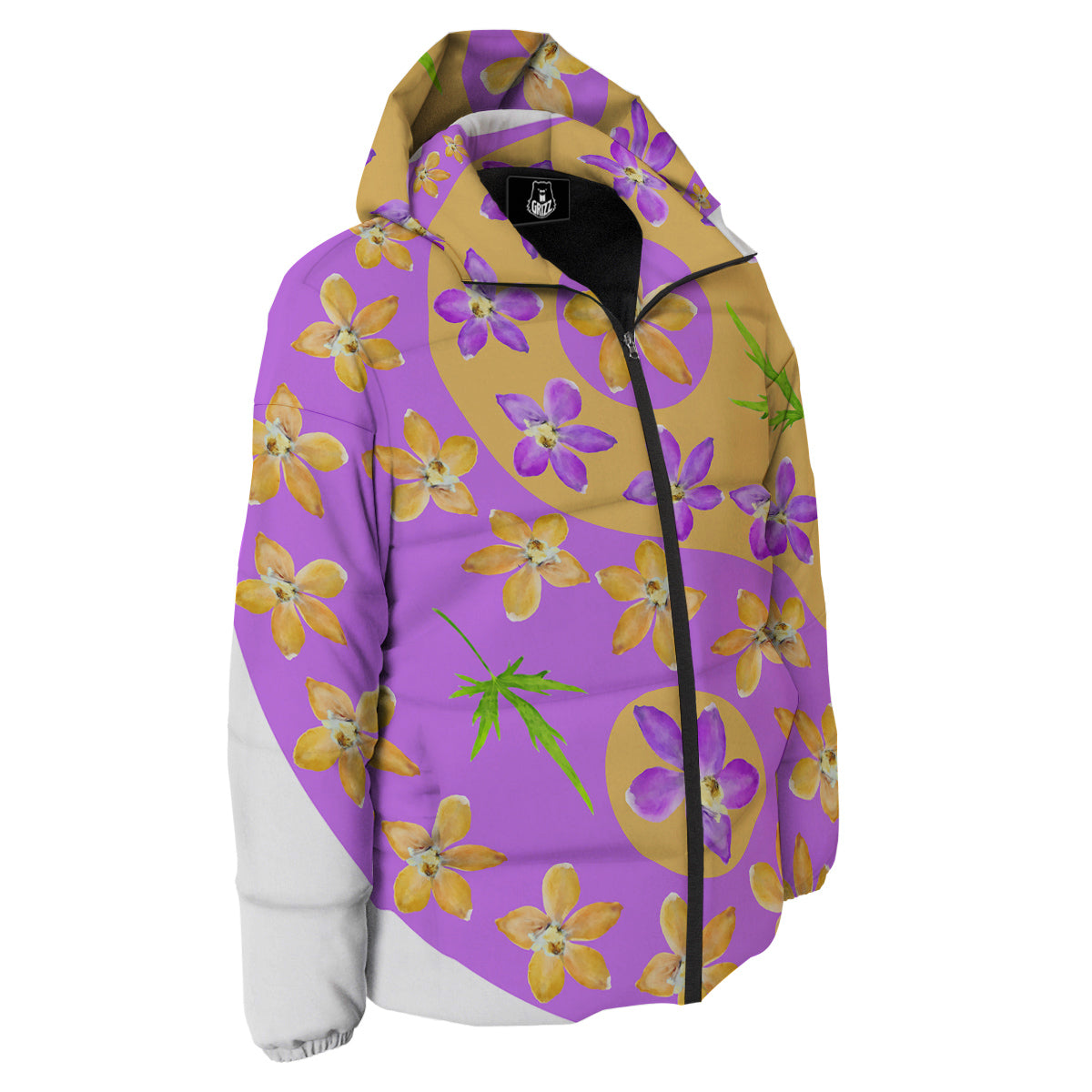 Yin Yang Colorful Flowers Print Down Jacket-grizzshop
