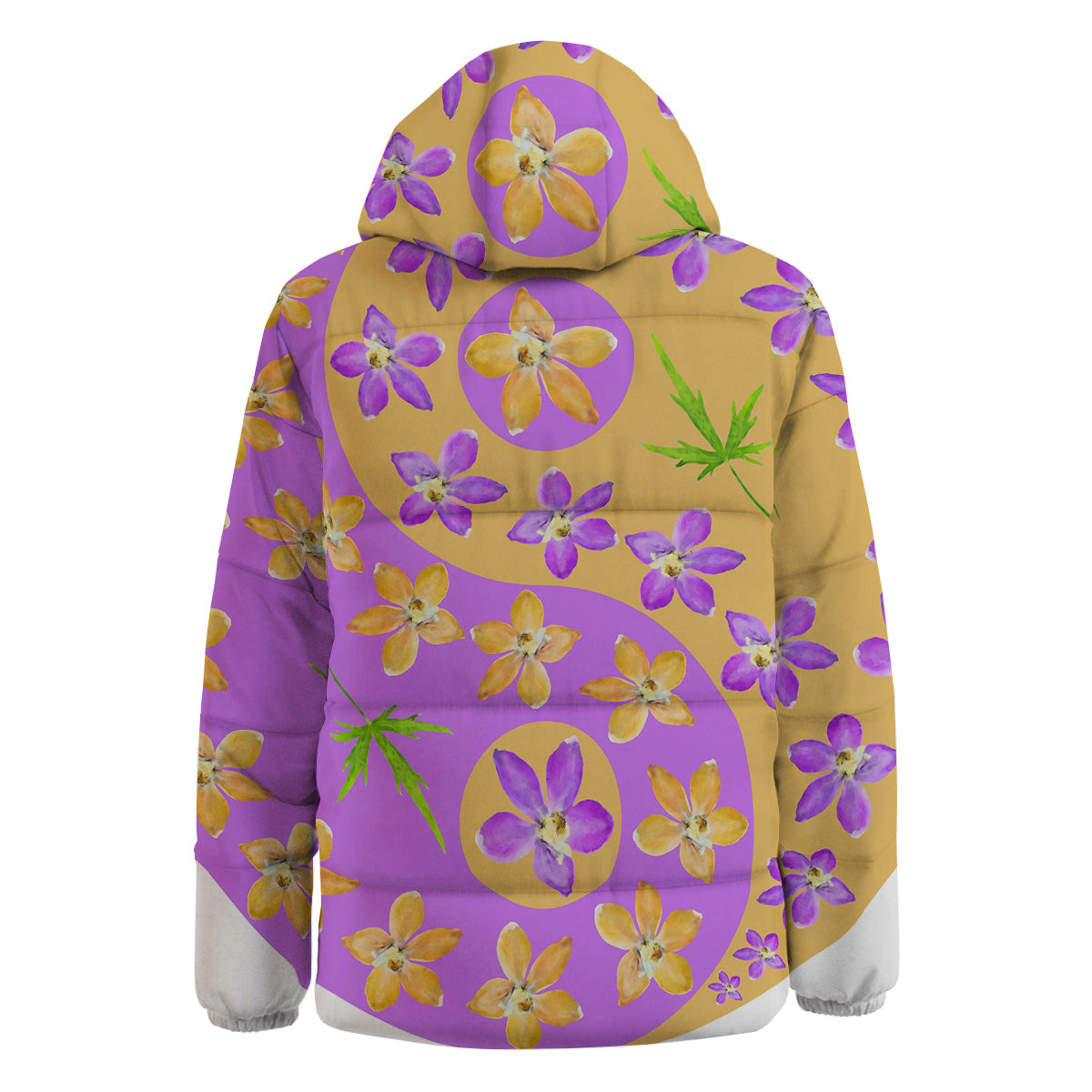Yin Yang Colorful Flowers Print Down Jacket-grizzshop