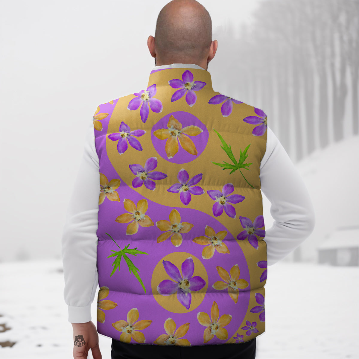Yin Yang Colorful Flowers Print Down Vest-grizzshop