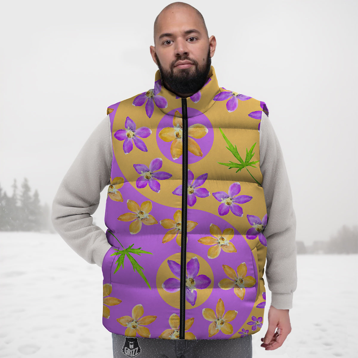 Yin Yang Colorful Flowers Print Down Vest-grizzshop