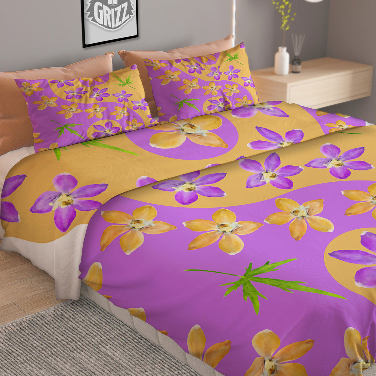 Yin Yang Colorful Flowers Print Duvet Cover Bedding Set-grizzshop