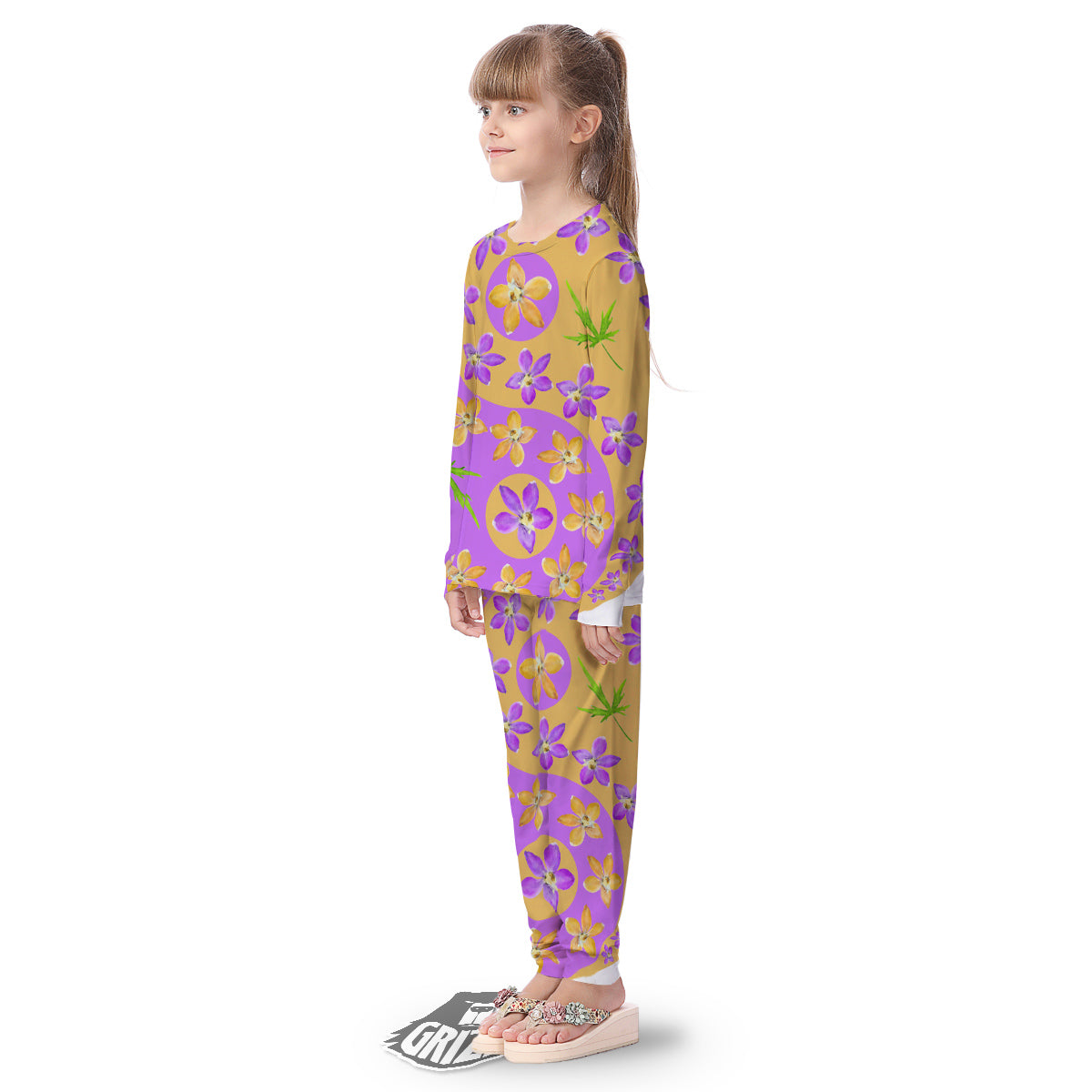 Yin Yang Colorful Flowers Print Kid's Pajamas-grizzshop