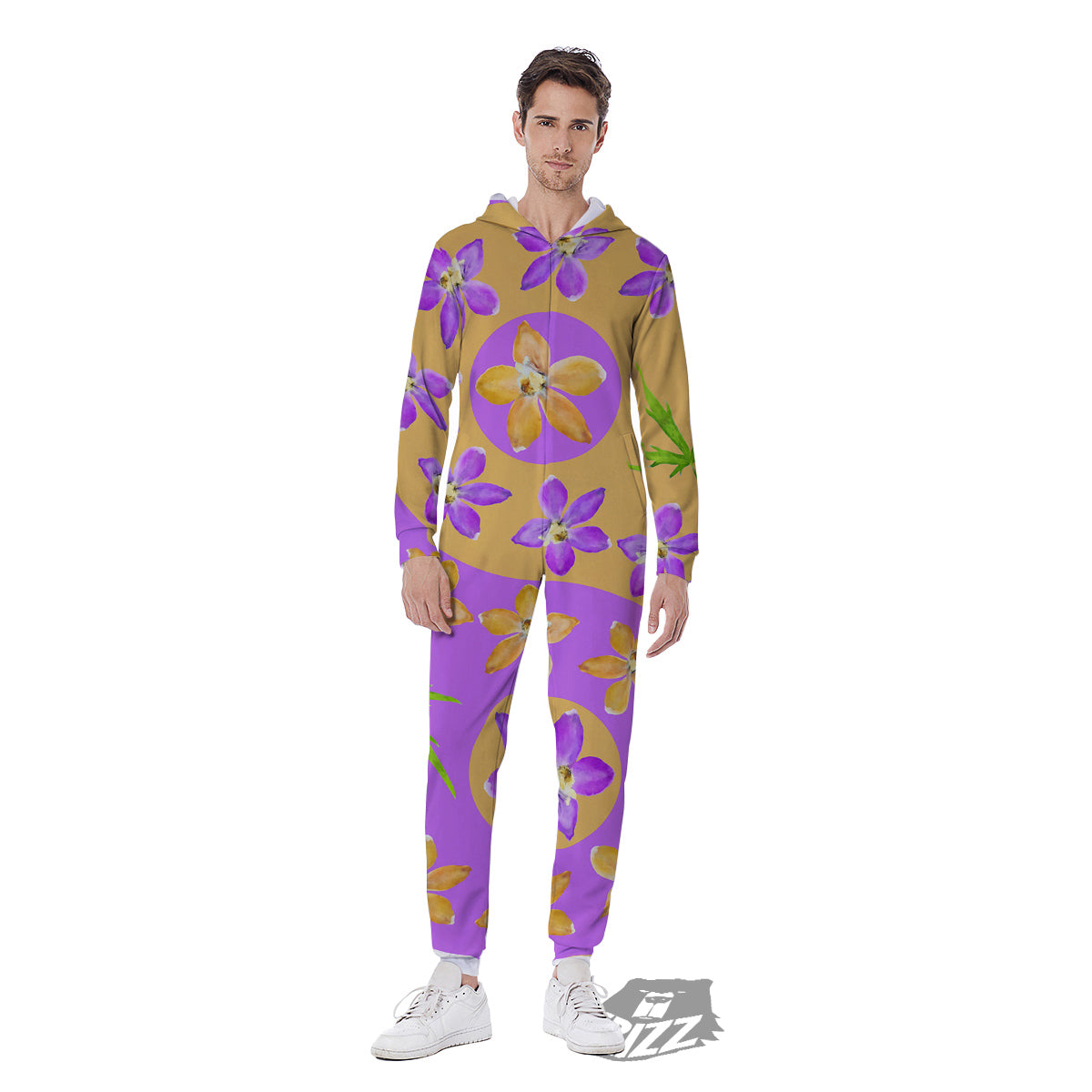 Yin Yang Colorful Flowers Print Men's Jumpsuit-grizzshop