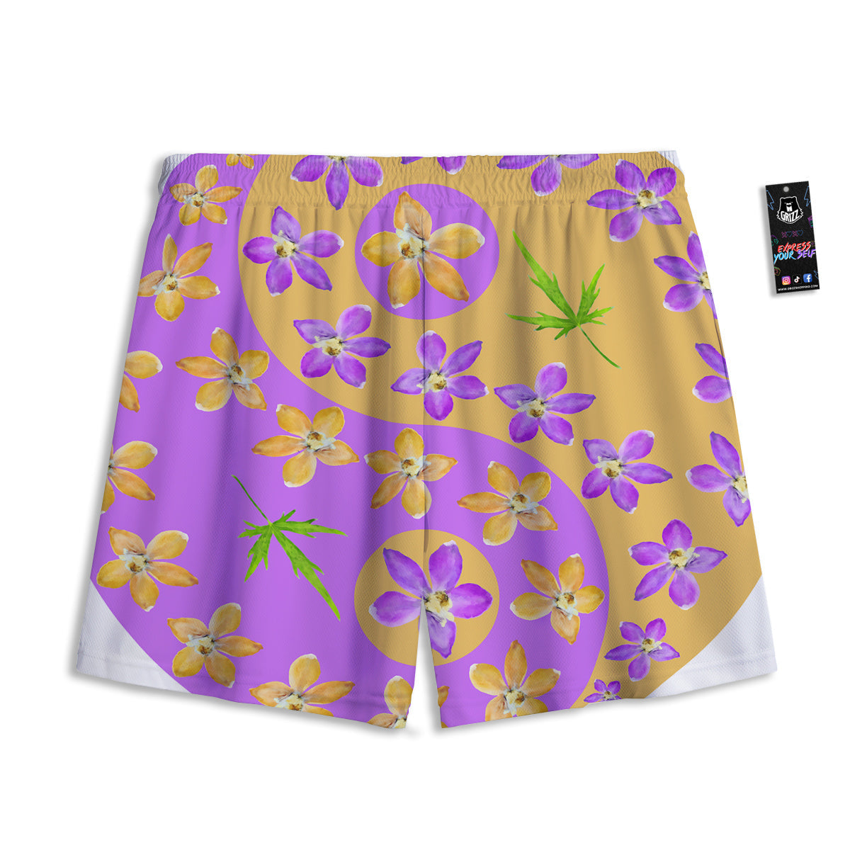 Yin Yang Colorful Flowers Print Mesh Shorts-grizzshop