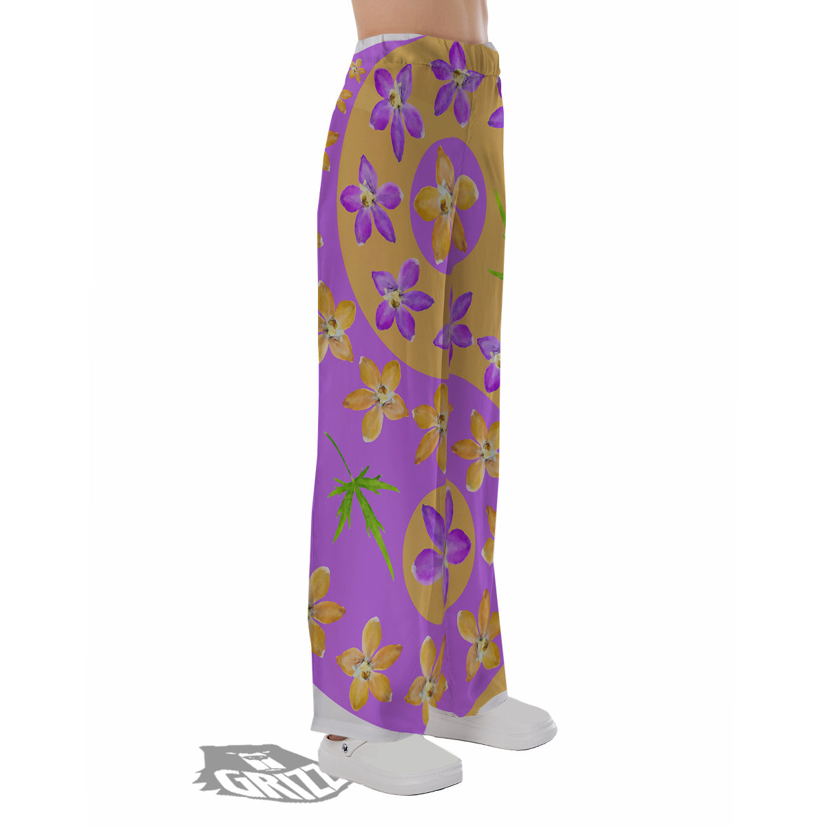 Yin Yang Colorful Flowers Print Pajama Pants-grizzshop