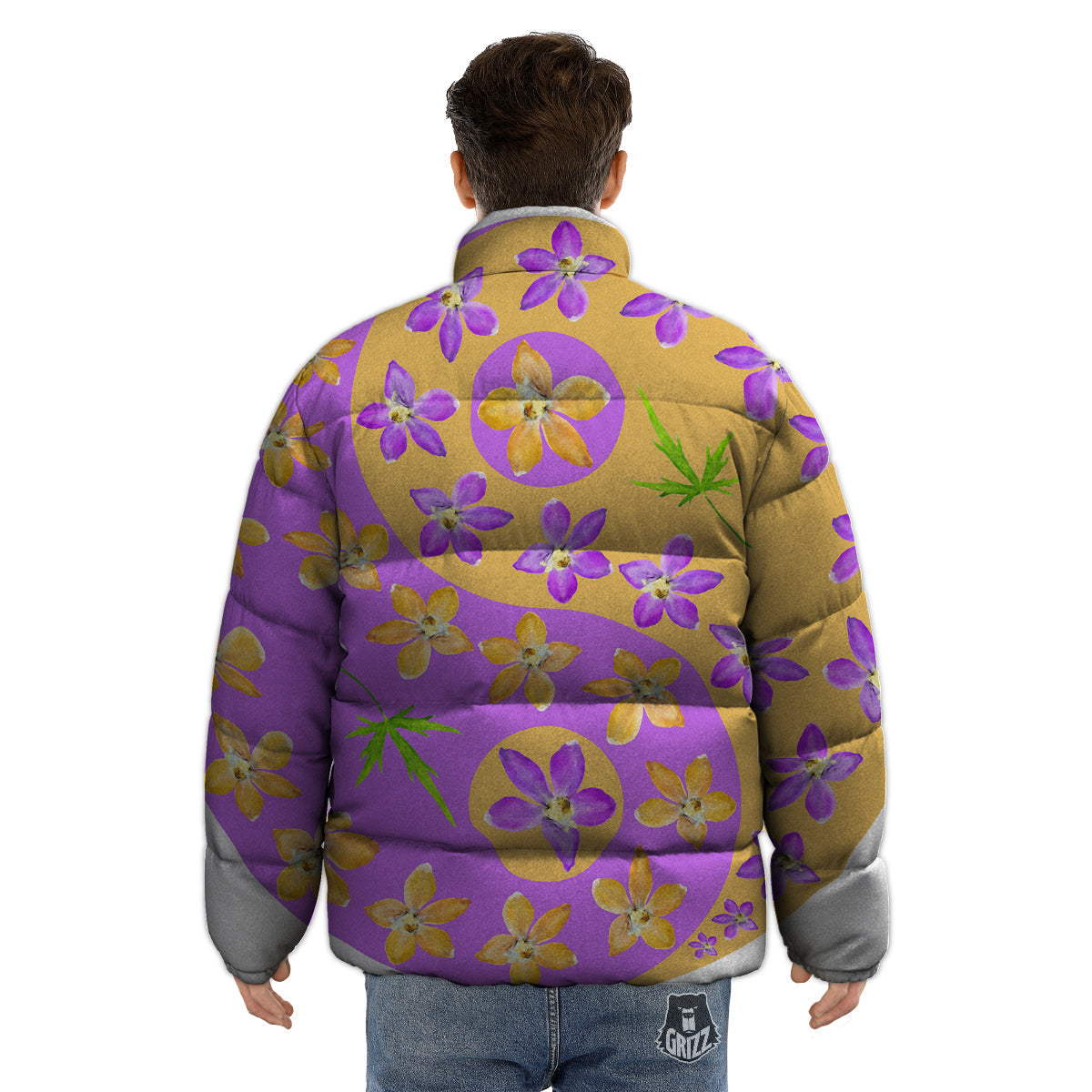 Yin Yang Colorful Flowers Print Puffer Jacket-grizzshop