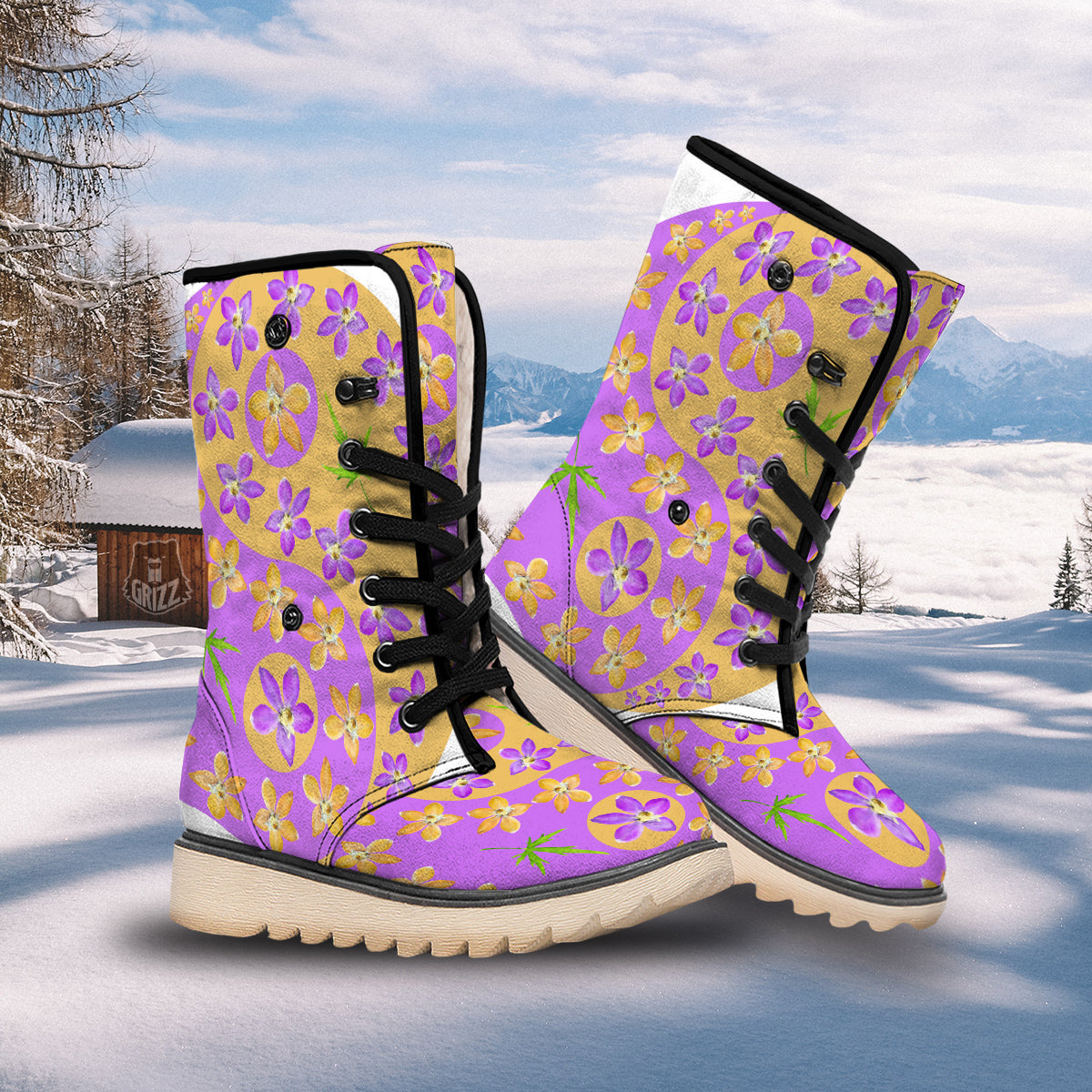 Yin Yang Colorful Flowers Print Snow Boots-grizzshop