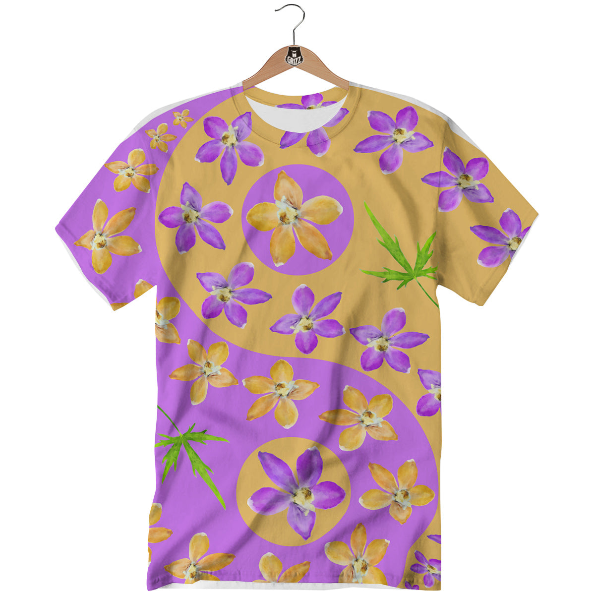 Yin Yang Colorful Flowers Print T-Shirt-grizzshop