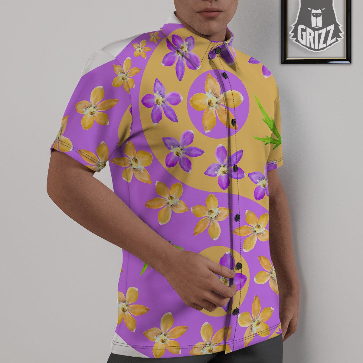 Yin Yang Colorful Flowers Print Untucked Shirts-grizzshop