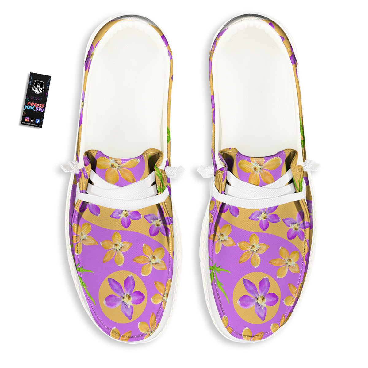 Yin Yang Colorful Flowers Print White Loafers-grizzshop