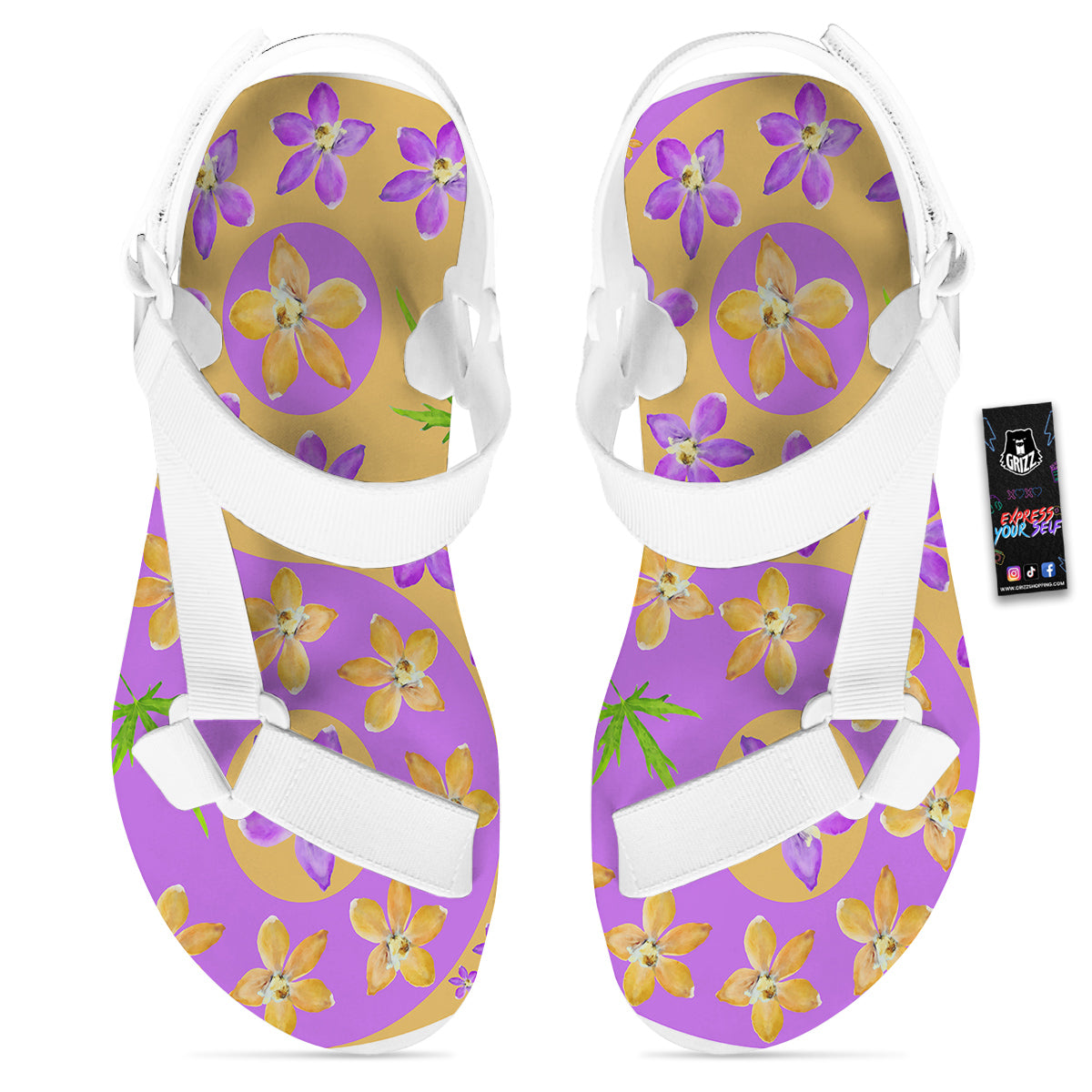 Yin Yang Colorful Flowers Print White Open Toe Sandals-grizzshop