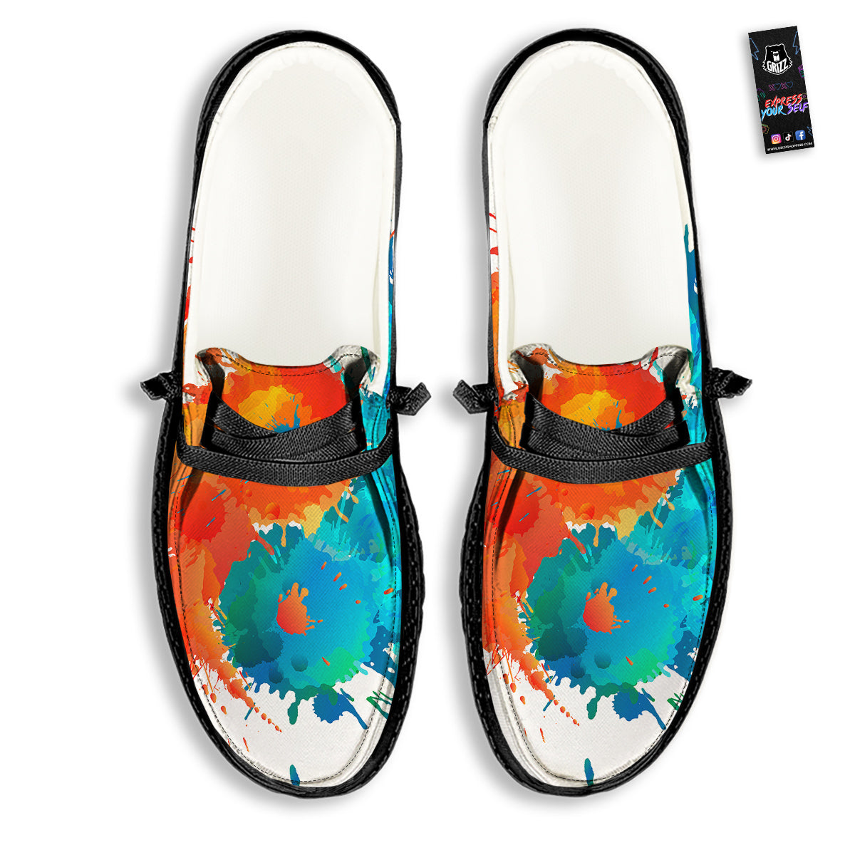 Yin Yang Colorful Splash Print Black Loafers-grizzshop