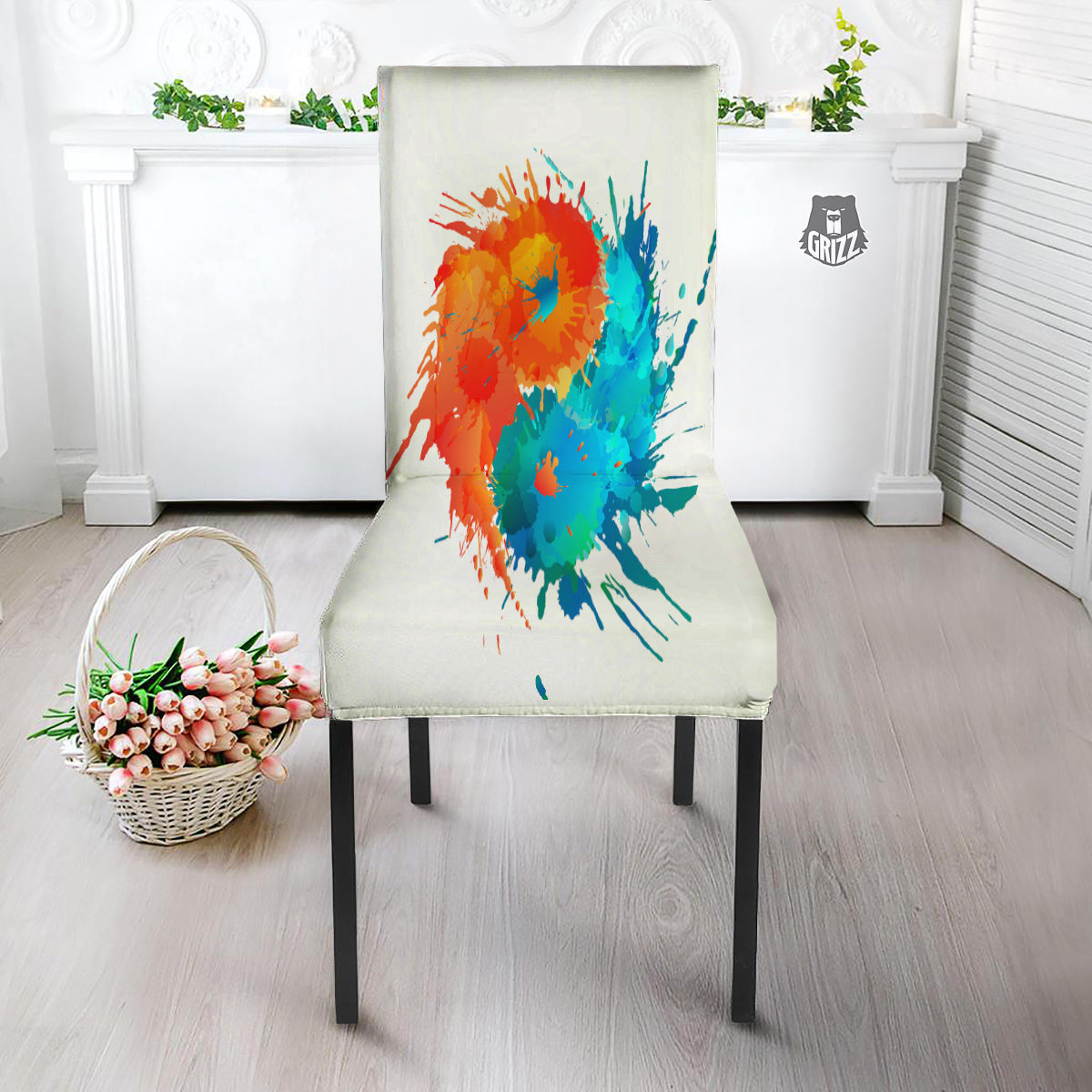 Yin Yang Colorful Splash Print Dining Chair Slipcover-grizzshop