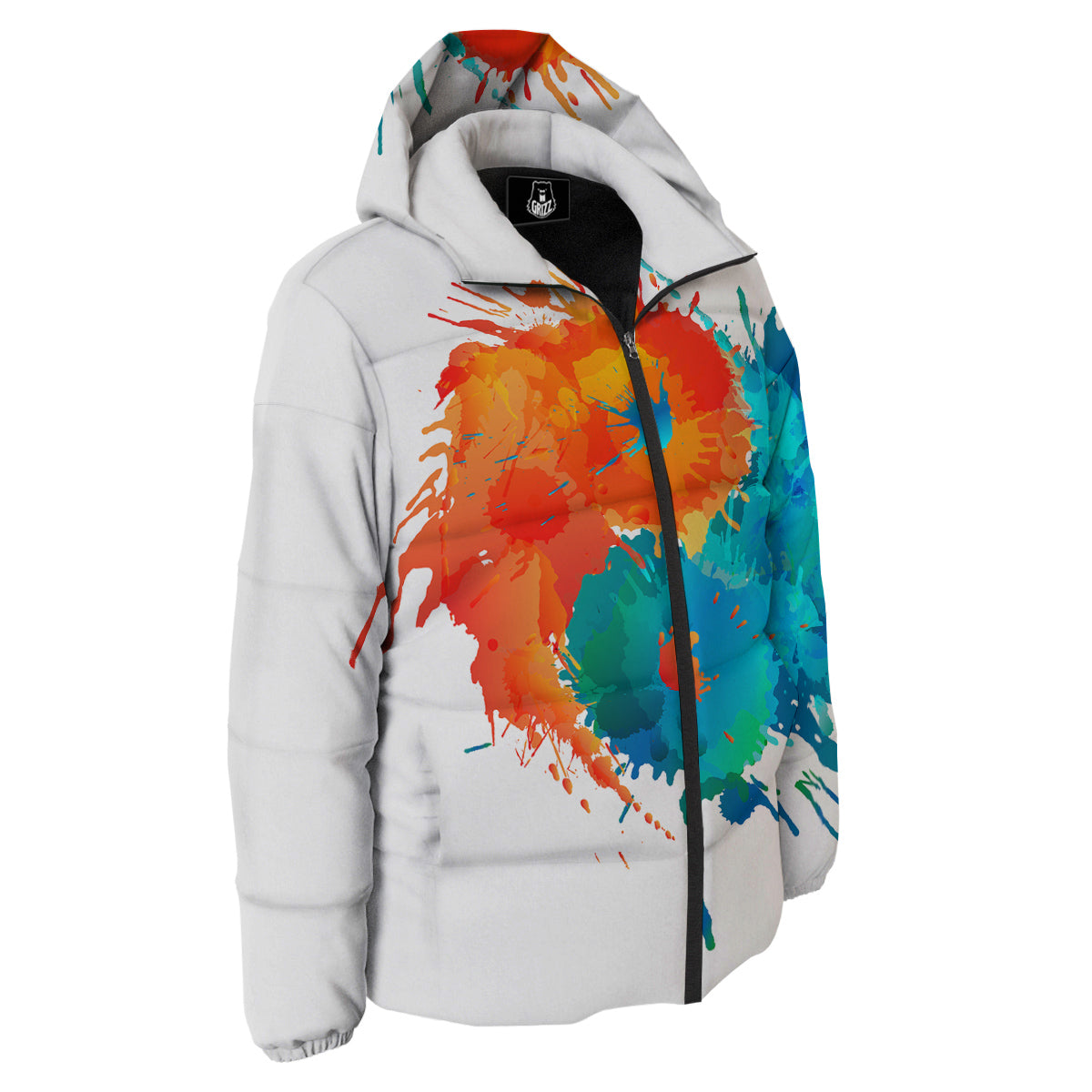 Yin Yang Colorful Splash Print Down Jacket-grizzshop