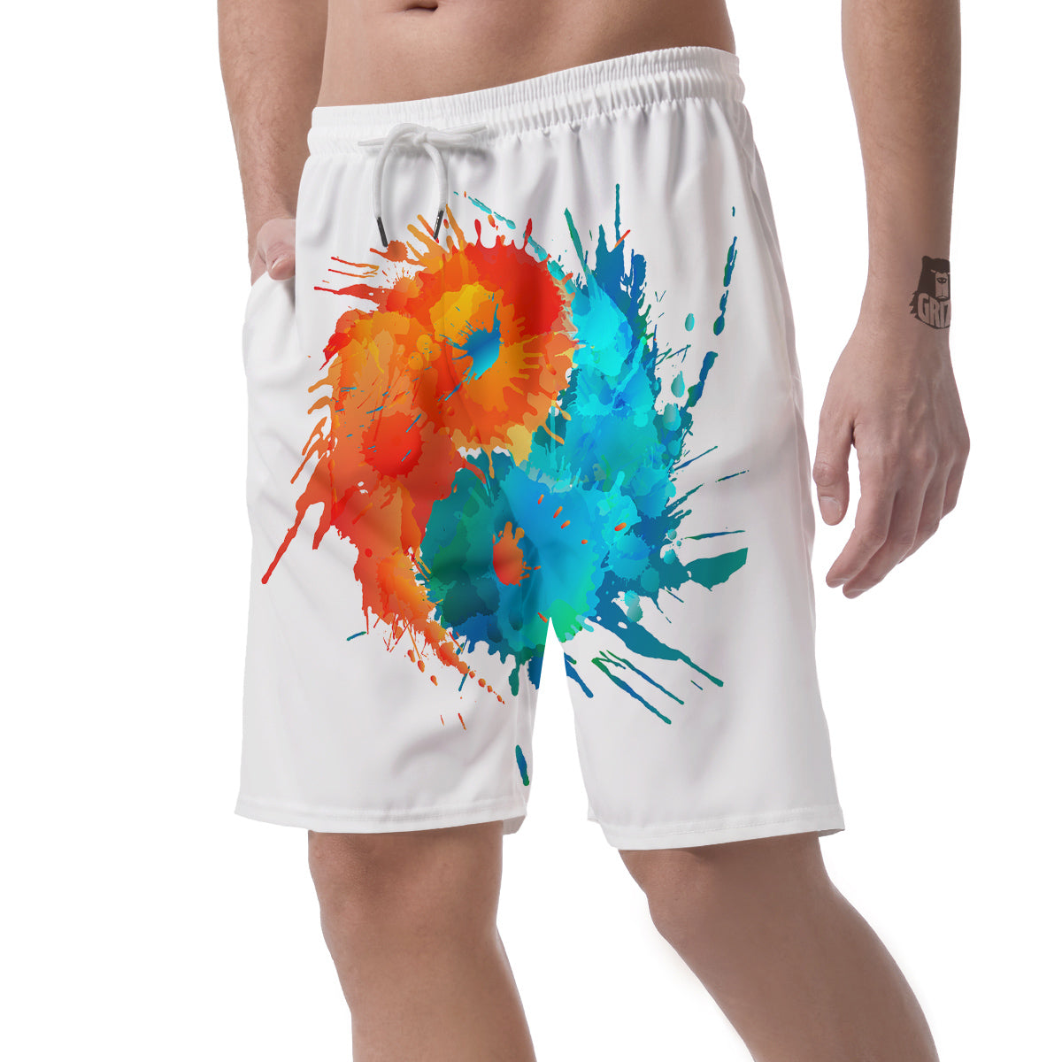 Yin Yang Colorful Splash Print Men's Shorts-grizzshop