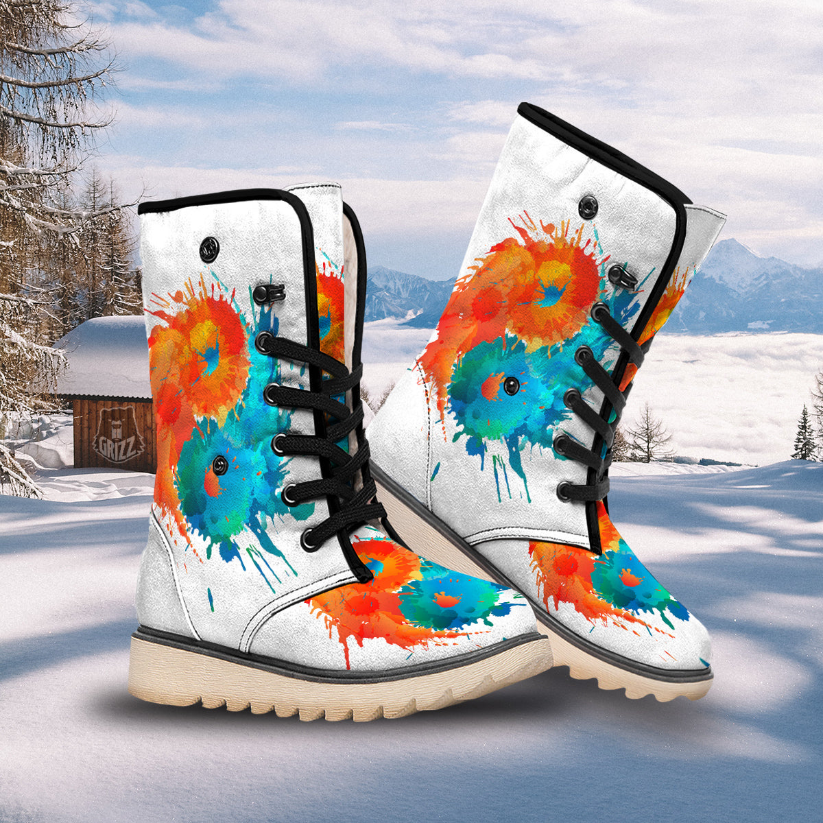 Yin Yang Colorful Splash Print Snow Boots-grizzshop