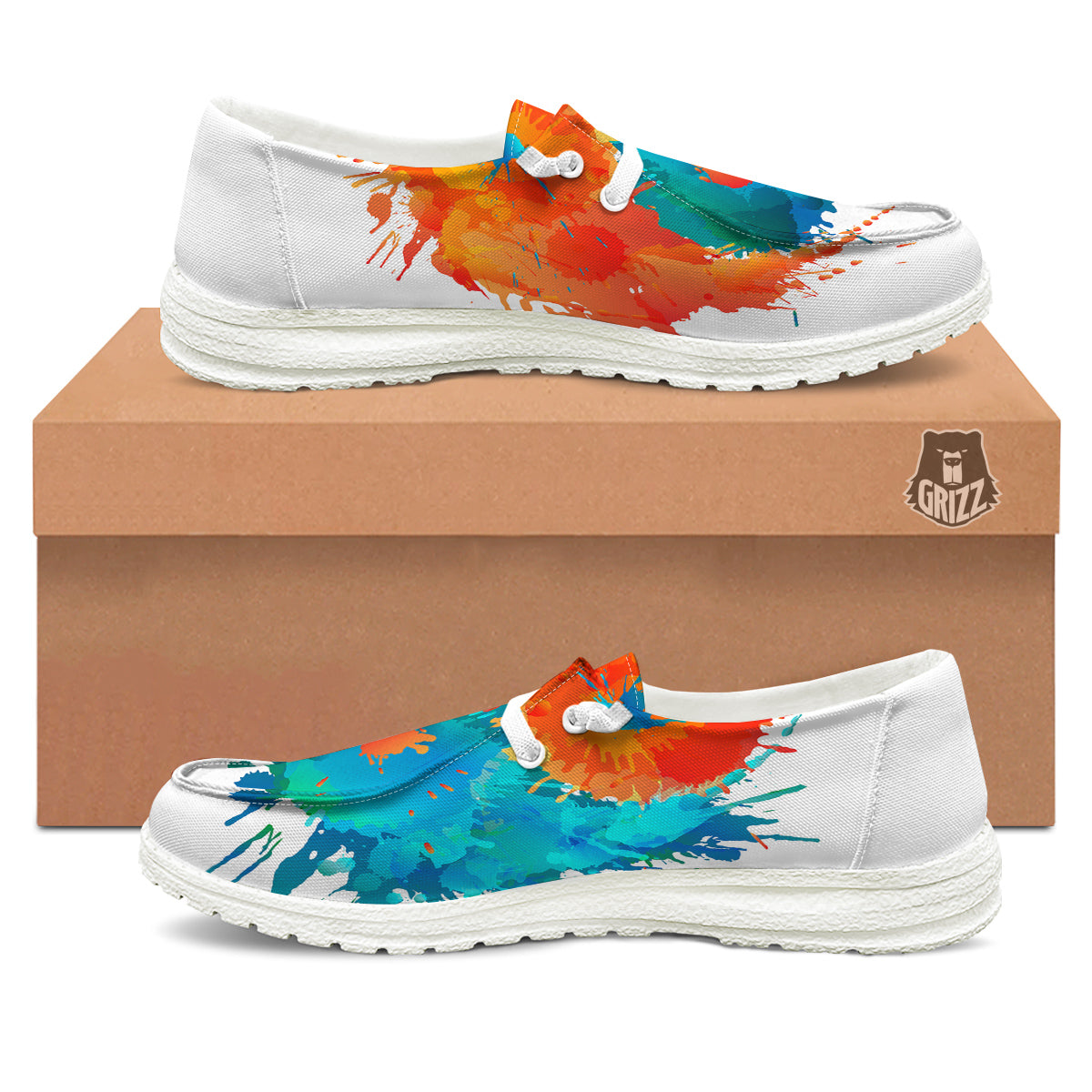 Yin Yang Colorful Splash Print White Loafers-grizzshop