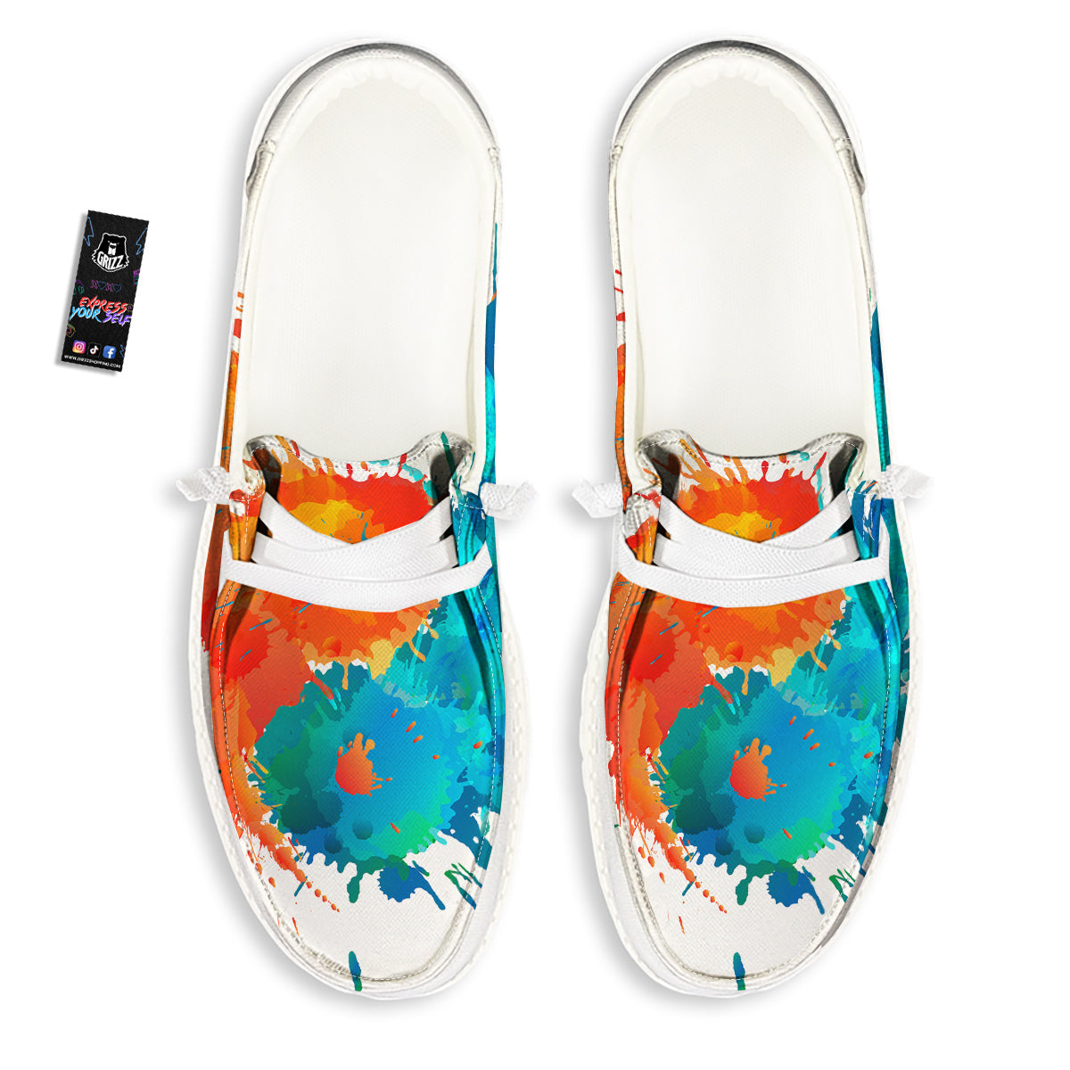 Yin Yang Colorful Splash Print White Loafers-grizzshop
