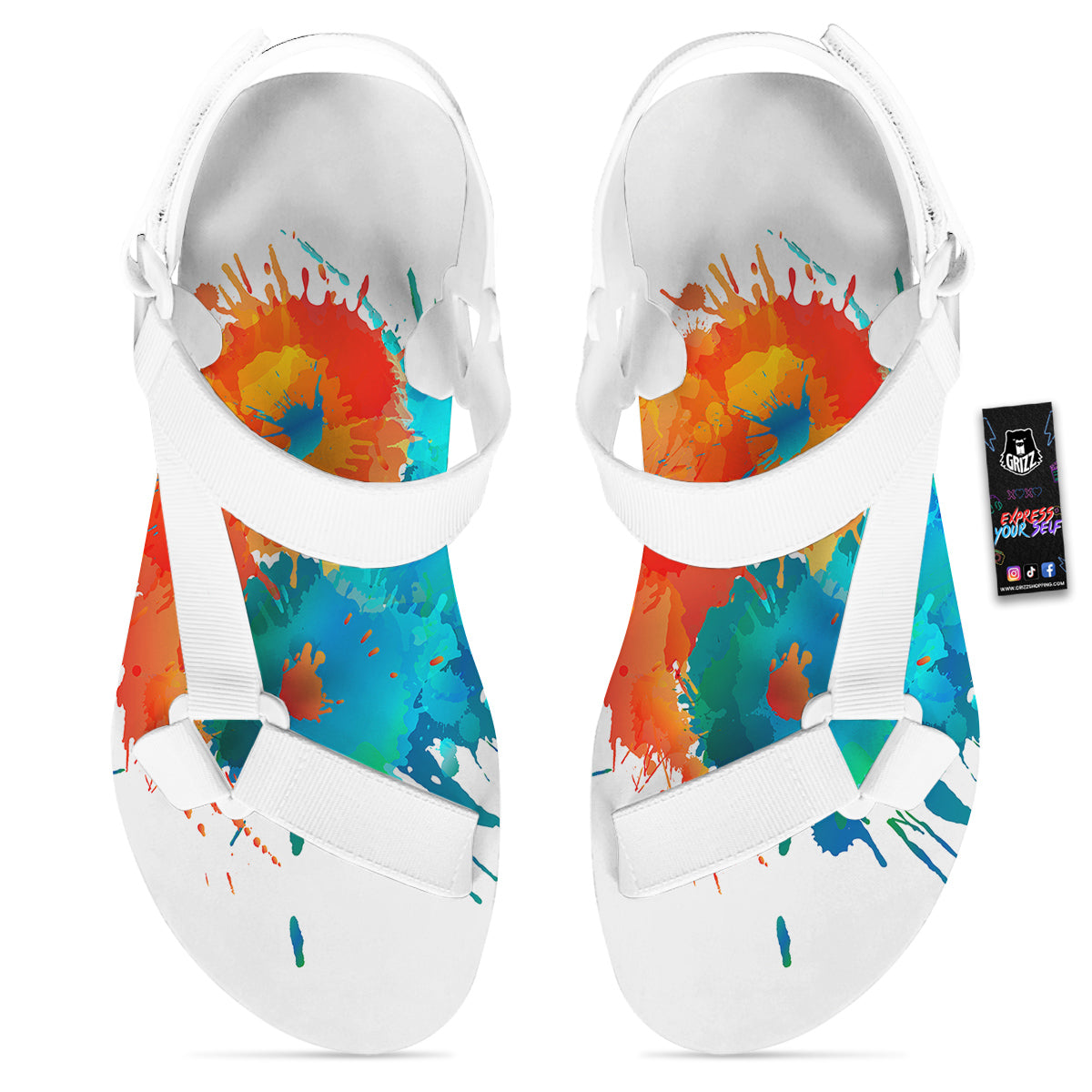 Yin Yang Colorful Splash Print White Open Toe Sandals-grizzshop