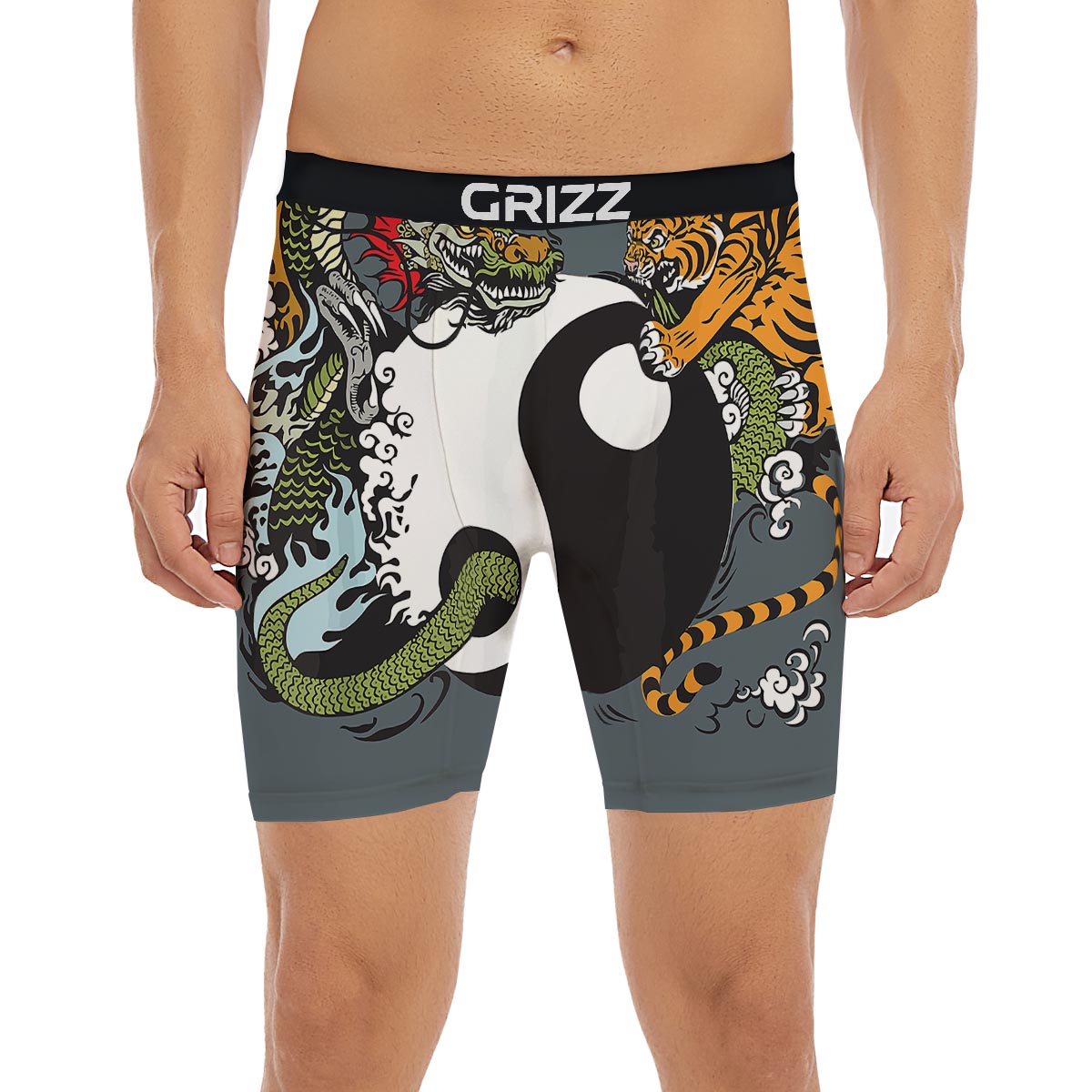 Yin Yang Dragon And Tiger Print Boxer Briefs-grizzshop