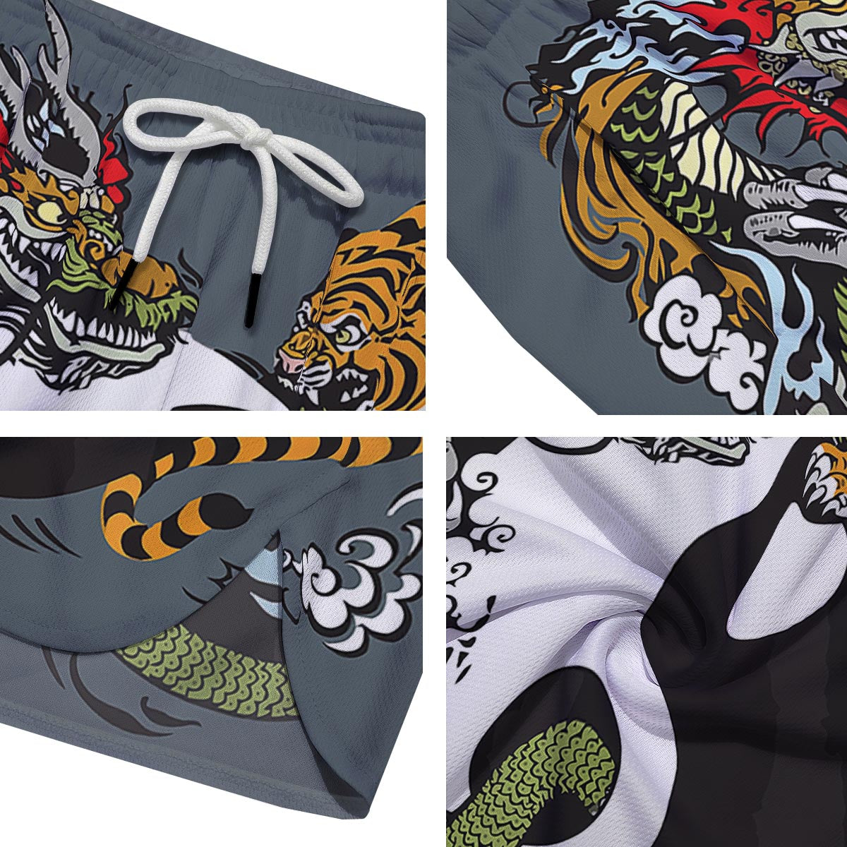 Yin Yang Dragon And Tiger Print Men's Running Shorts-grizzshop