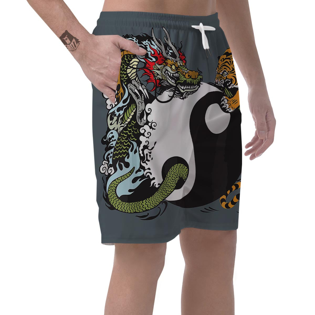 Yin Yang Dragon And Tiger Print Men's Shorts-grizzshop