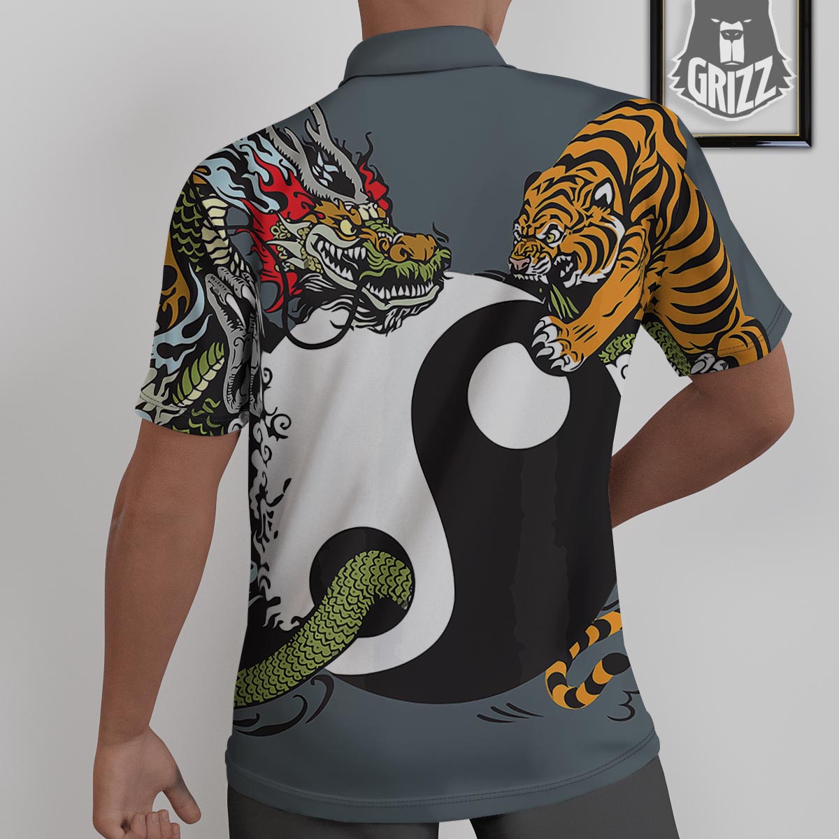 Yin Yang Dragon And Tiger Print Untucked Shirts-grizzshop
