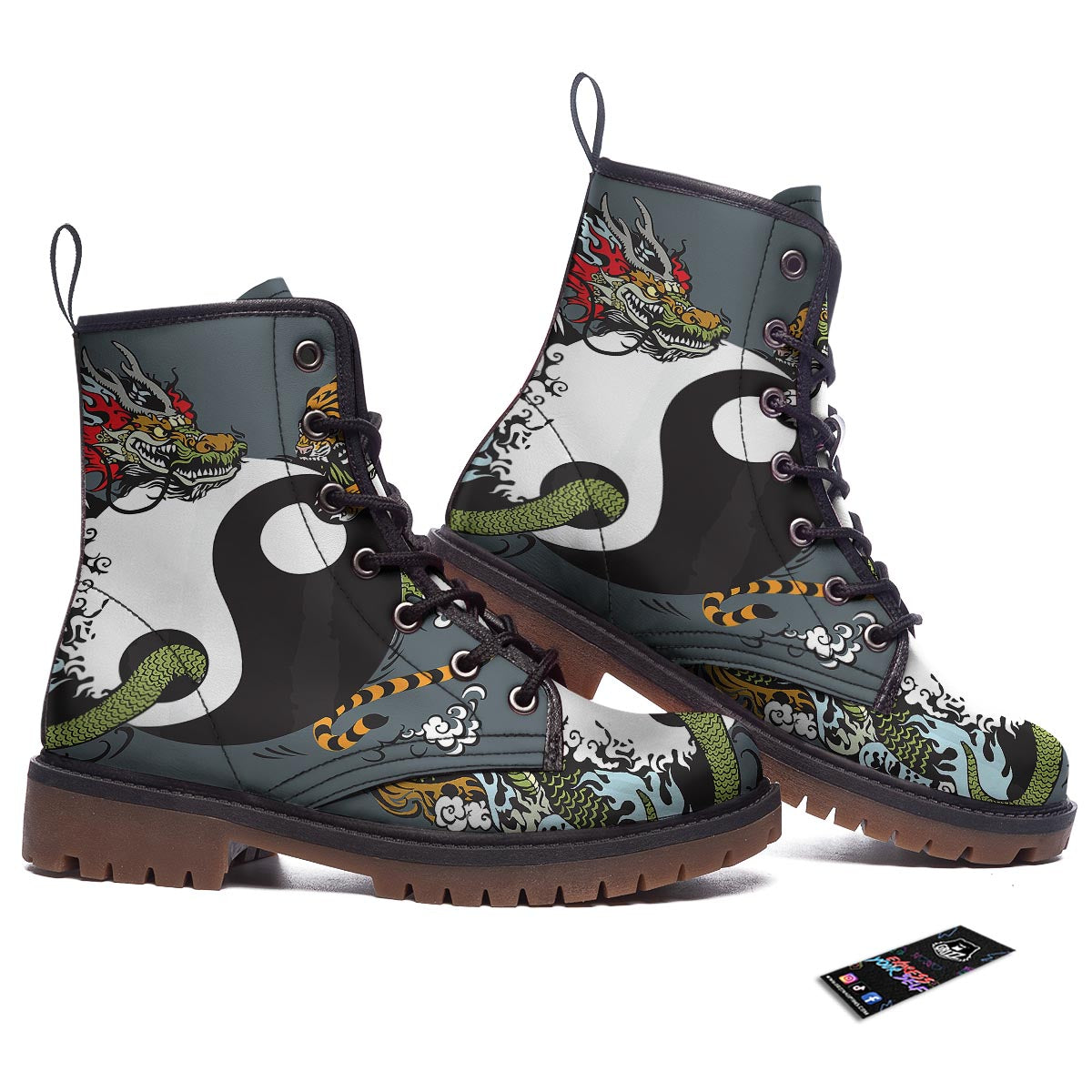 Yin Yang Dragon And Tiger Print Work Boots-grizzshop