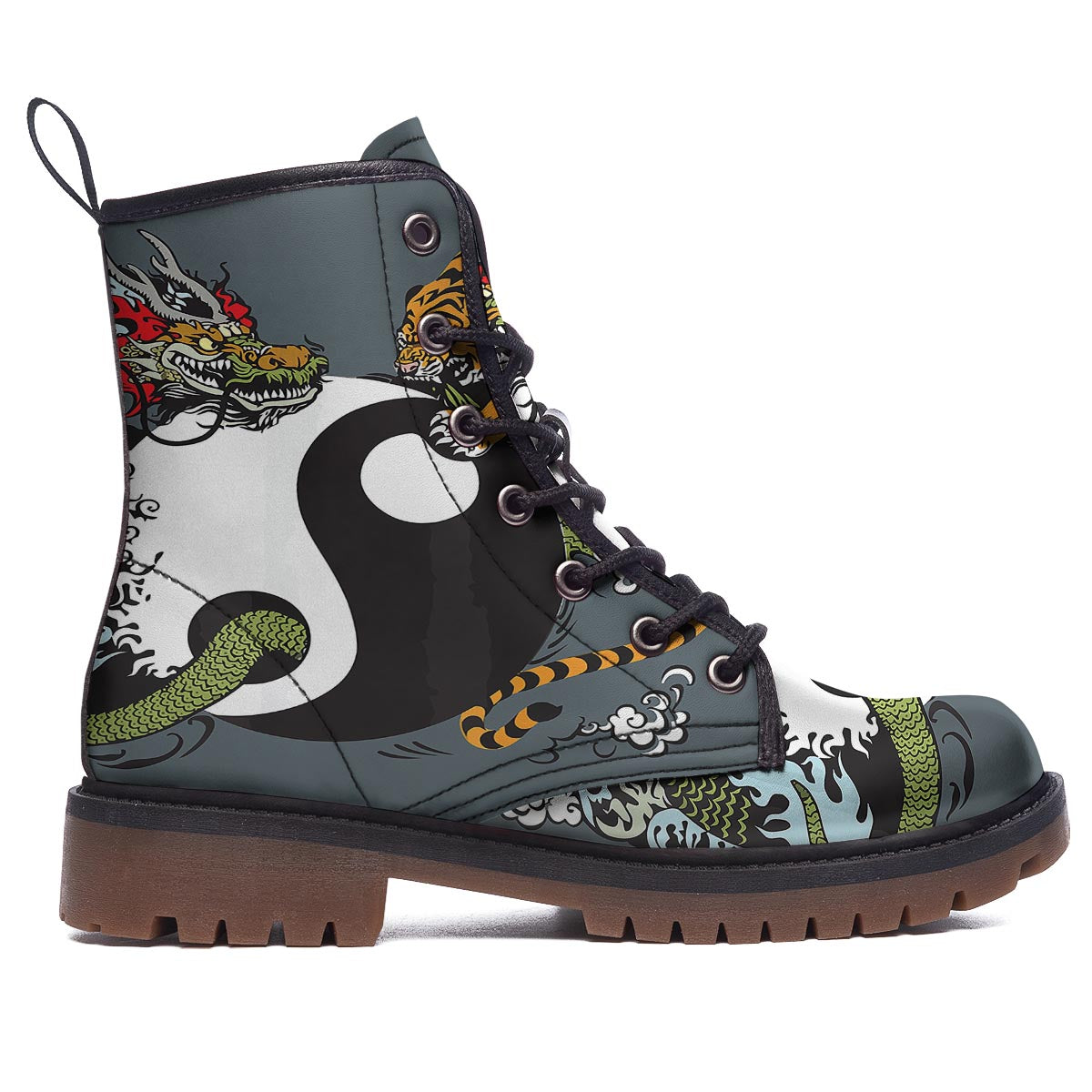 Yin Yang Dragon And Tiger Print Work Boots-grizzshop