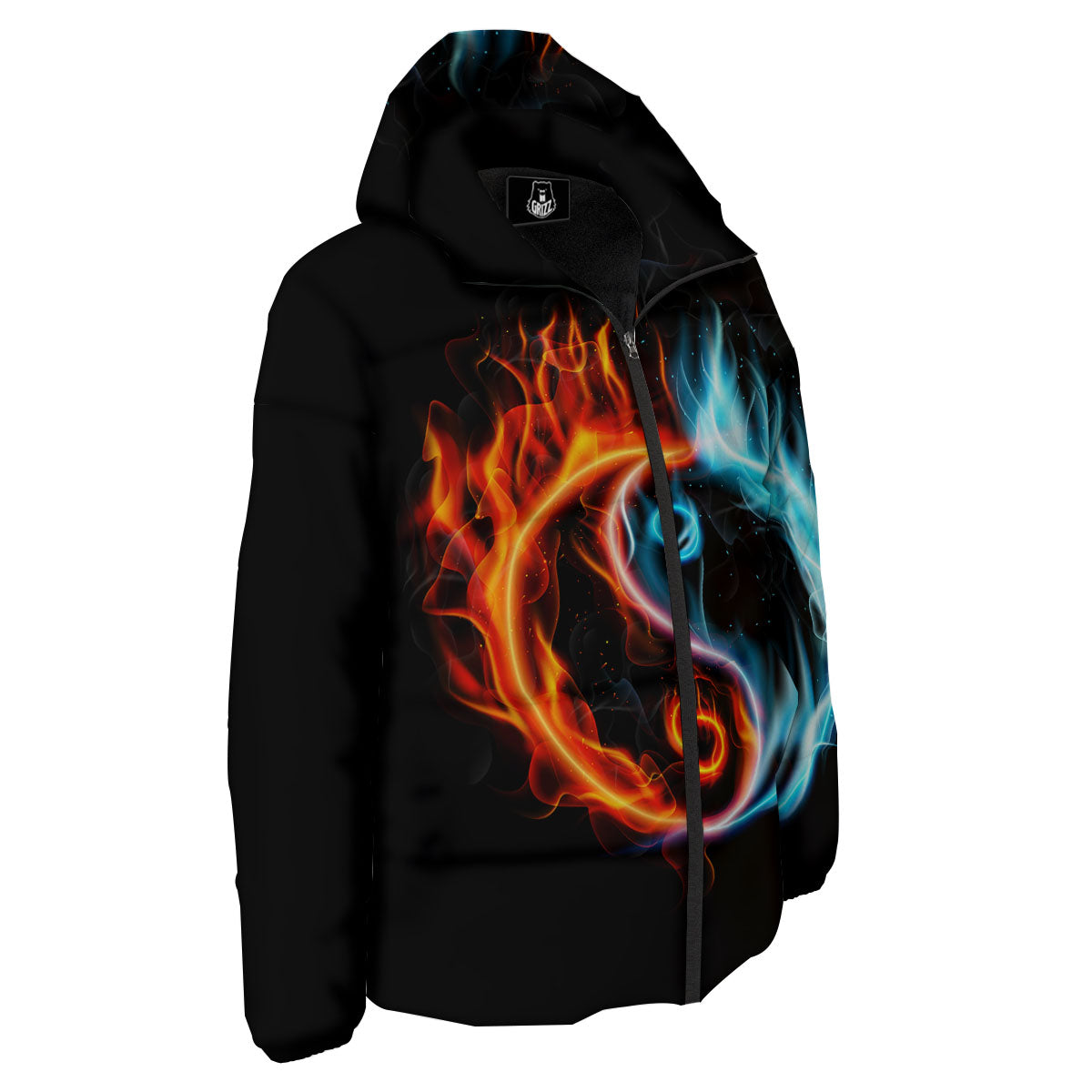 Yin Yang Flaming Print Down Jacket-grizzshop