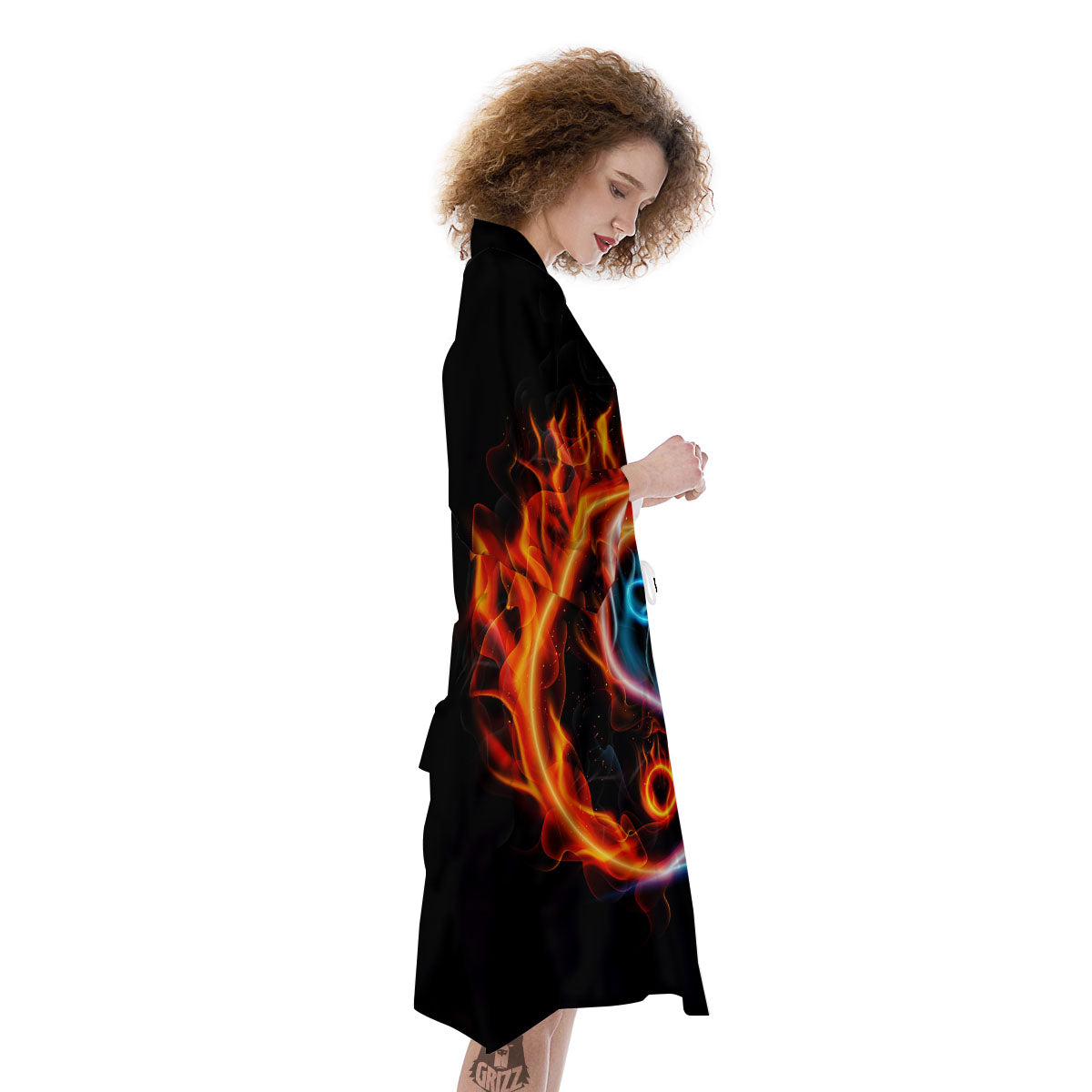 Yin Yang Flaming Print Kimono-grizzshop