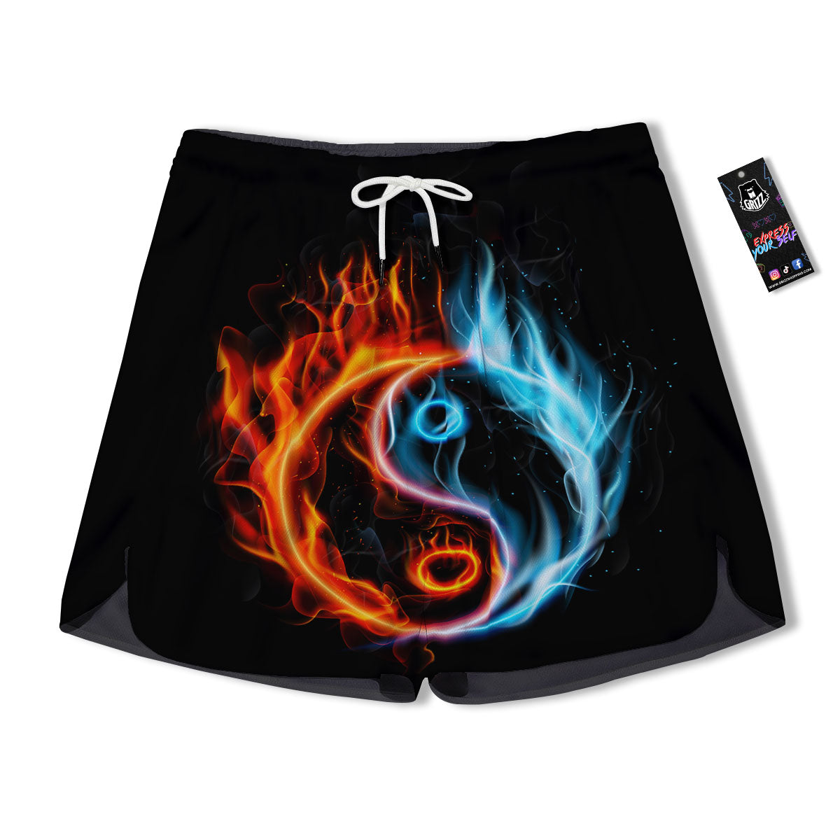Yin Yang Flaming Print Men's Running Shorts-grizzshop