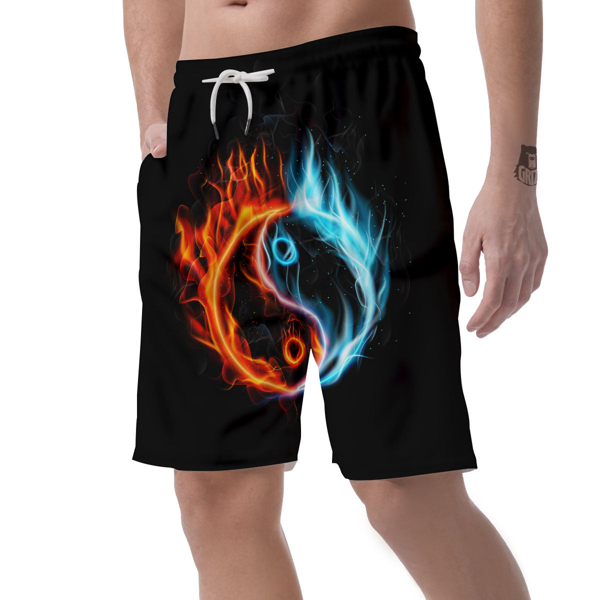 Yin Yang Flaming Print Men's Shorts-grizzshop