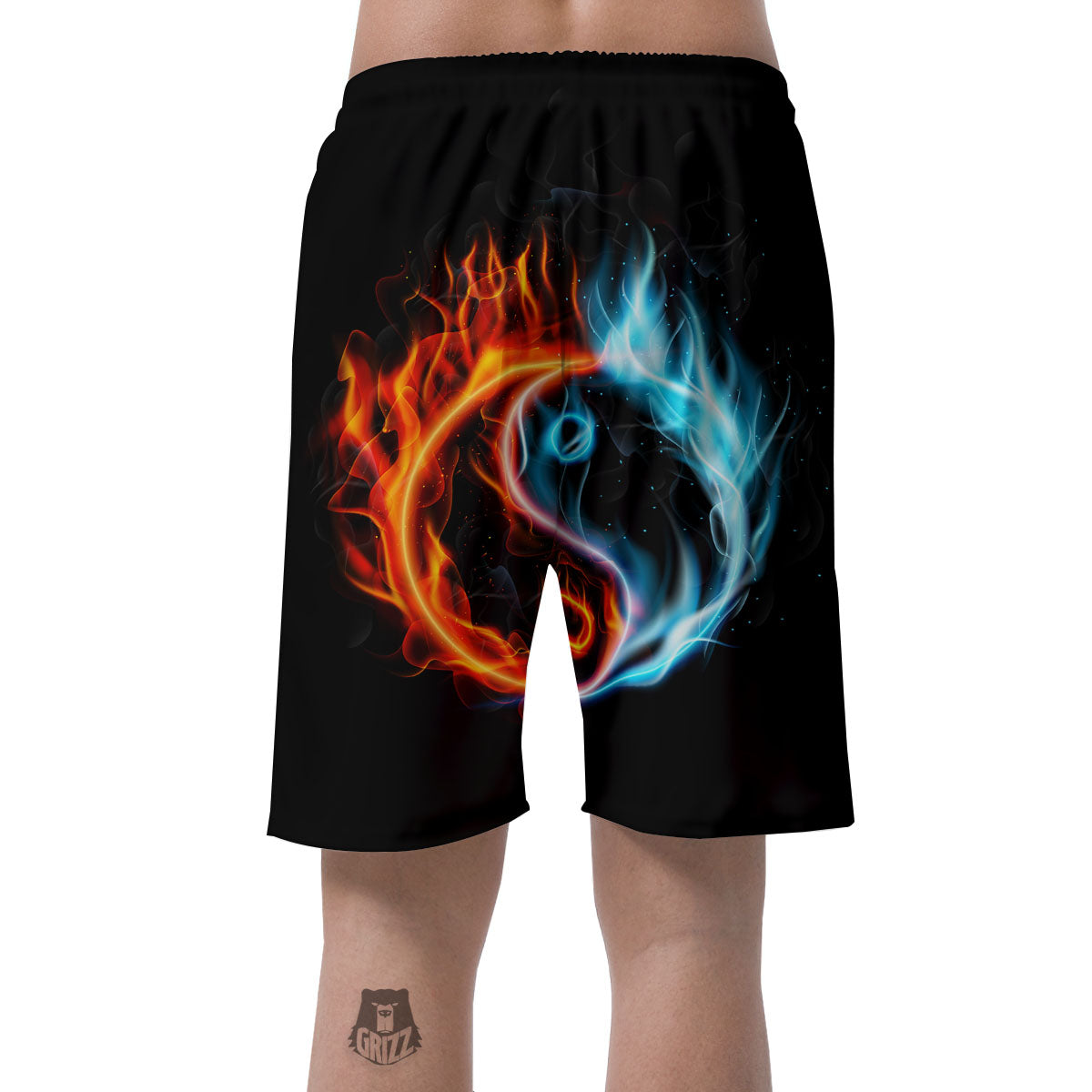 Yin Yang Flaming Print Men's Shorts-grizzshop