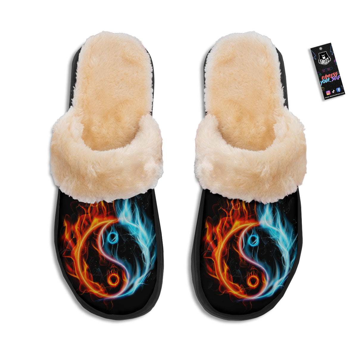 Yin Yang Flaming Print Slippers-grizzshop