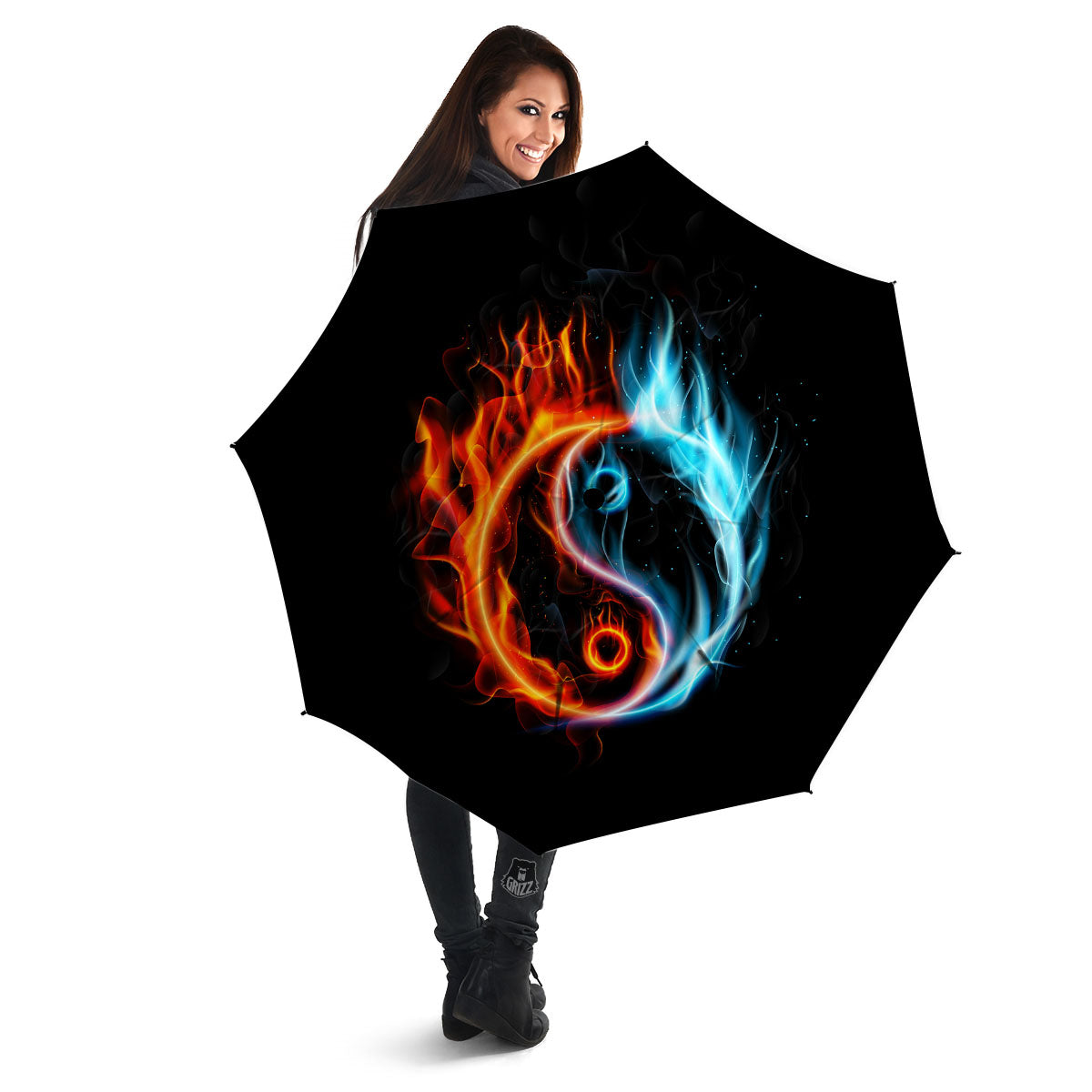 Yin Yang Flaming Print Umbrella-grizzshop