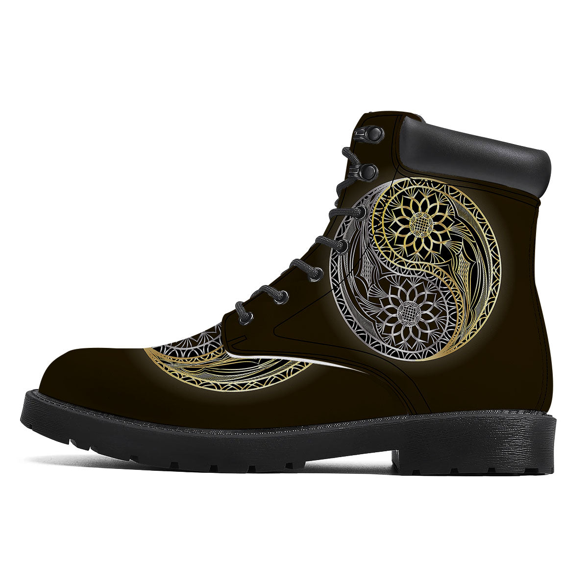 Yin Yang Flower Grey And Gold Print Boots-grizzshop