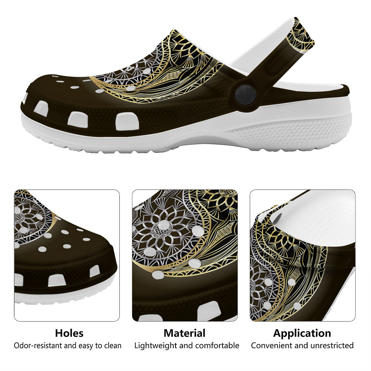 Yin Yang Flower Grey And Gold Print Clog-grizzshop